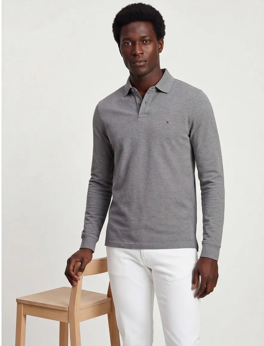 Tommy Hilfiger polo lange mouw grijs