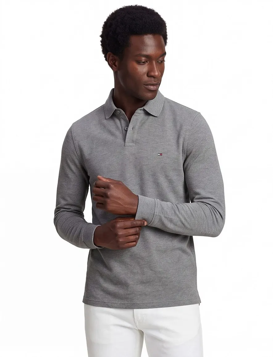 Tommy Hilfiger polo lange mouw grijs