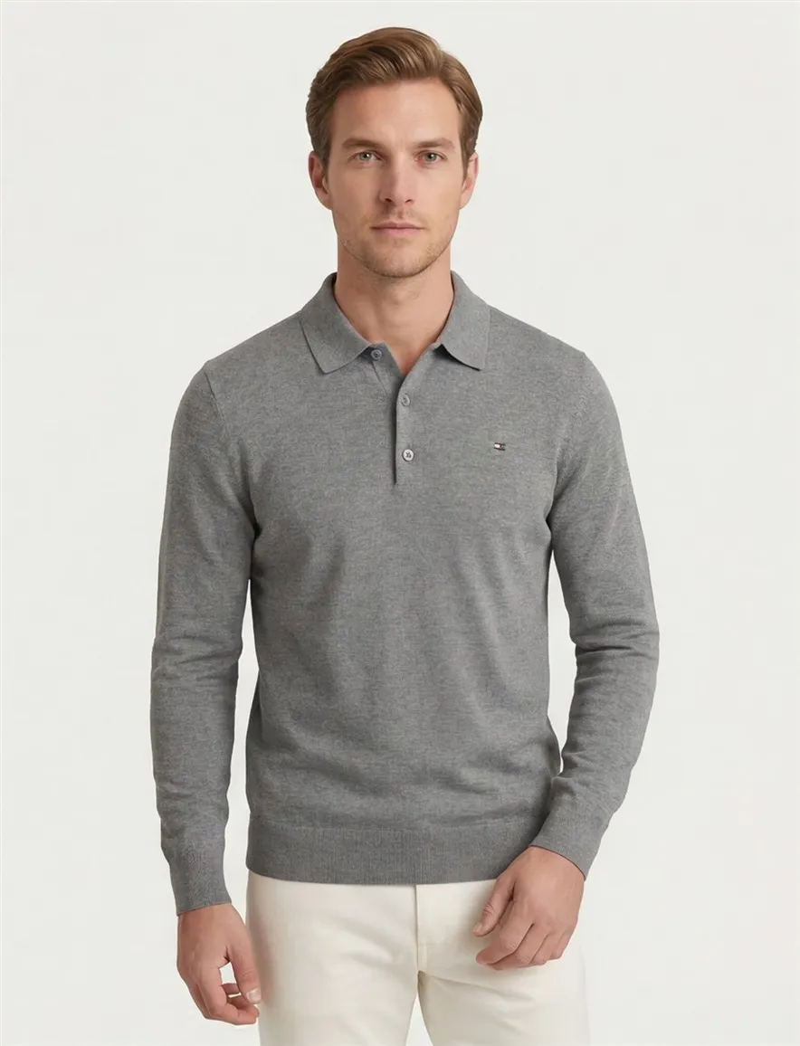 Tommy Hilfiger polo LM cotton blend cashmere grijs