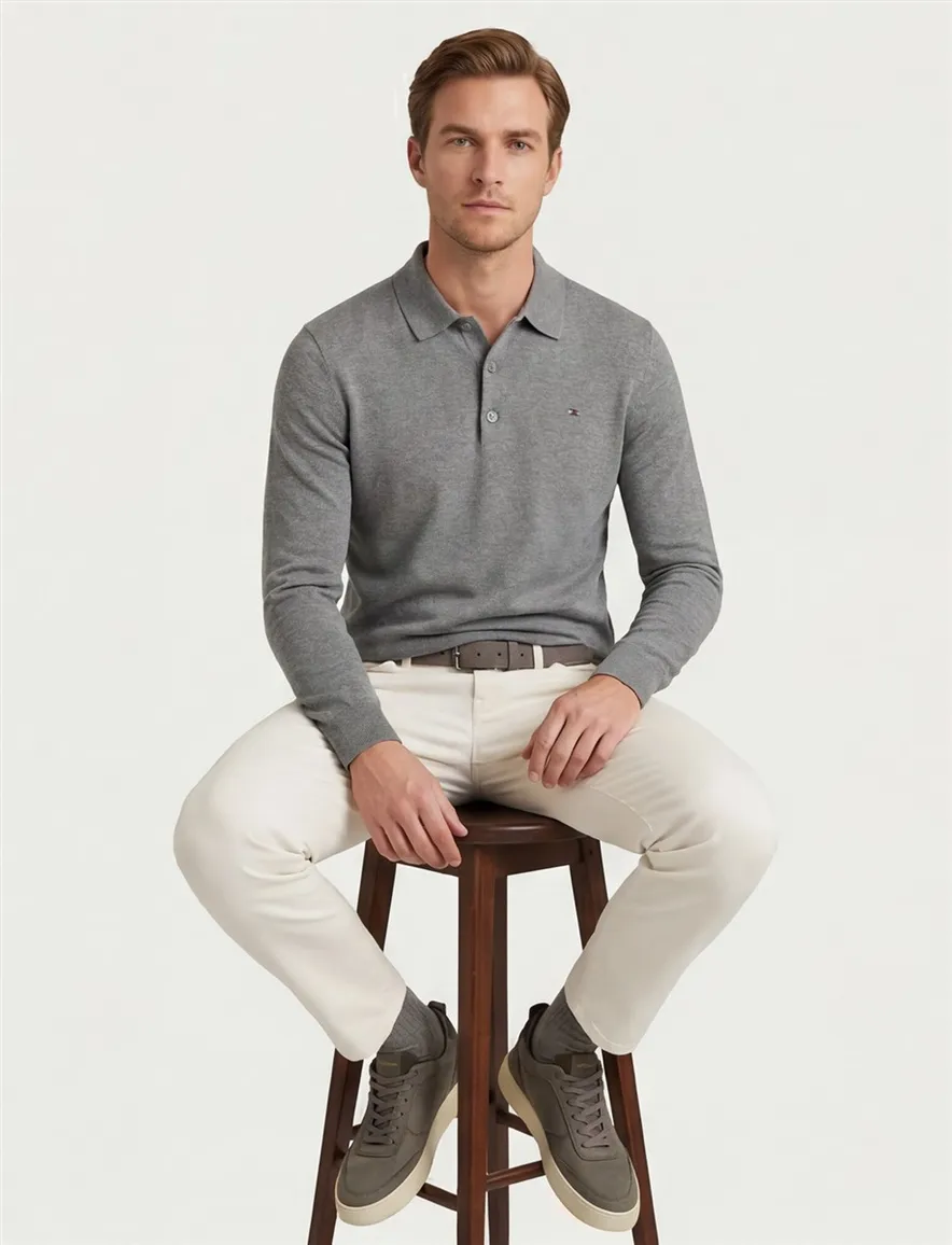 Tommy Hilfiger polo LM cotton blend cashmere grijs