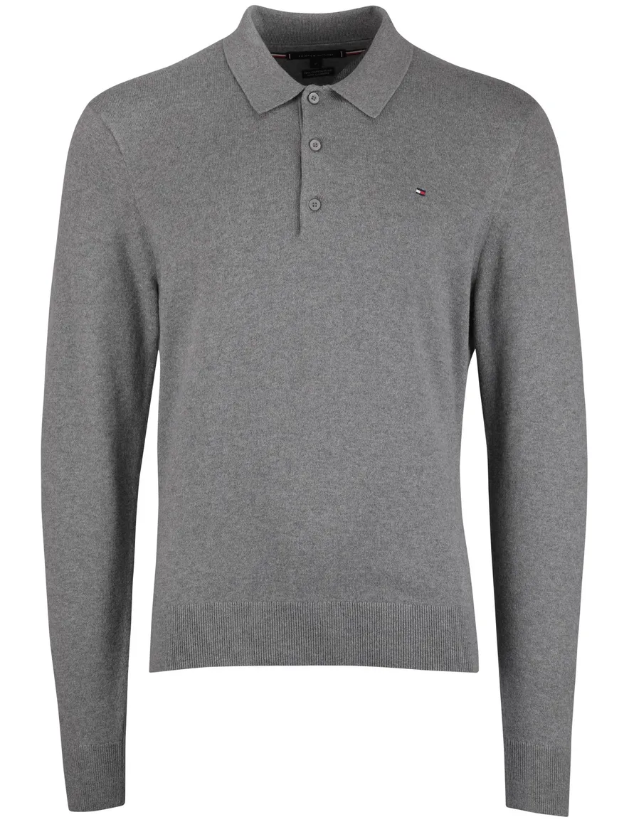 Tommy Hilfiger polo LM cotton blend cashmere grijs