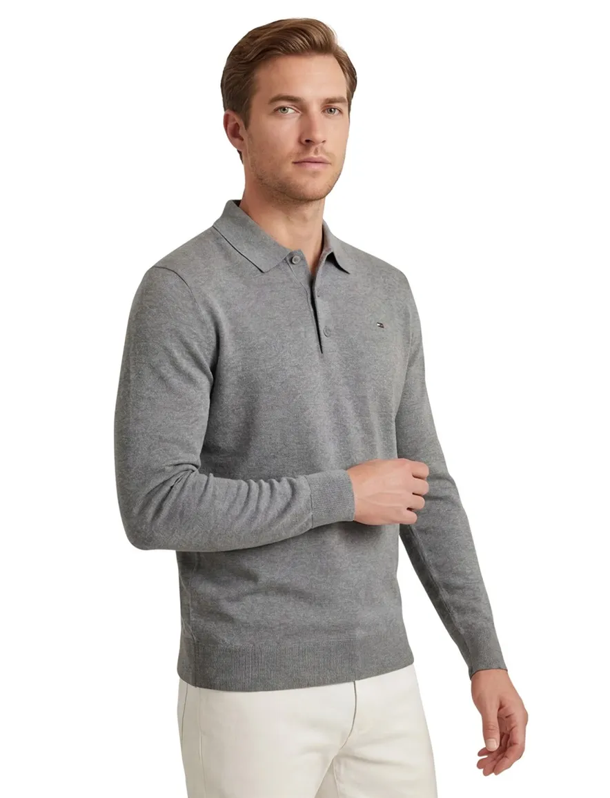 Tommy Hilfiger polo LM cotton blend cashmere grijs