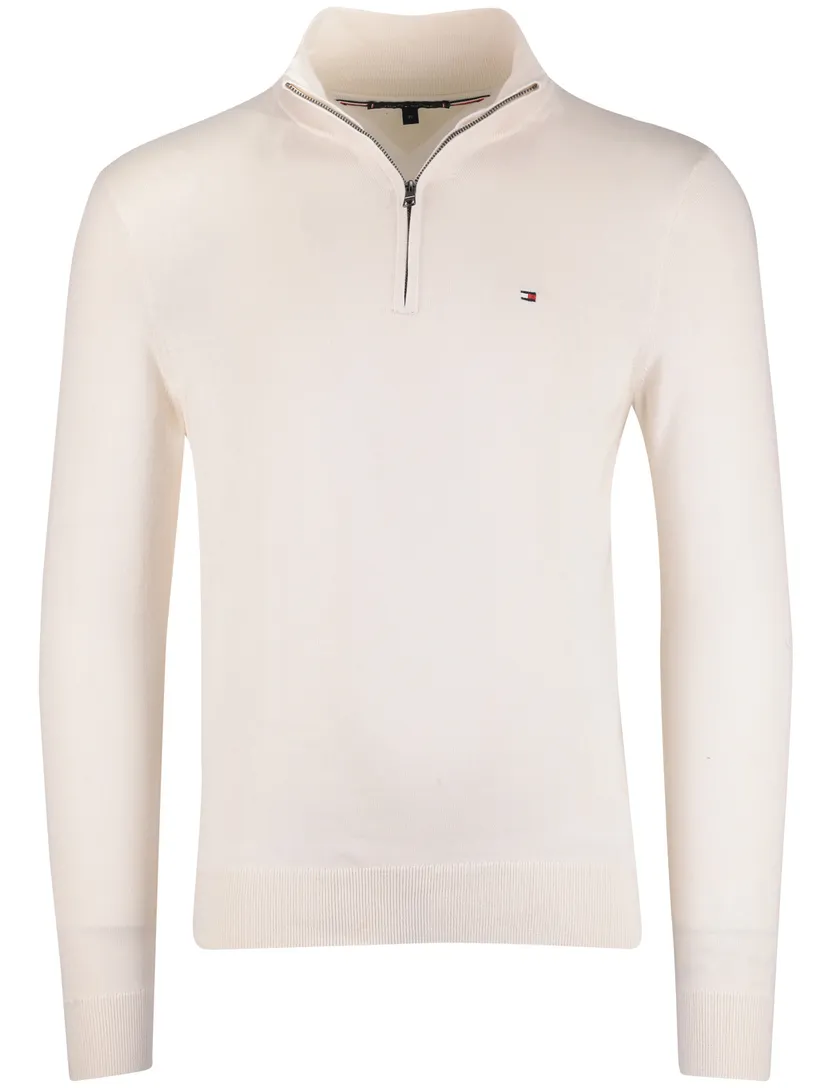 Tommy Hilfiger Half Zip trui creme 100% katoen