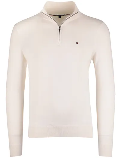 Tommy Hilfiger Tommy Hilfiger Half Zip trui creme katoen effen