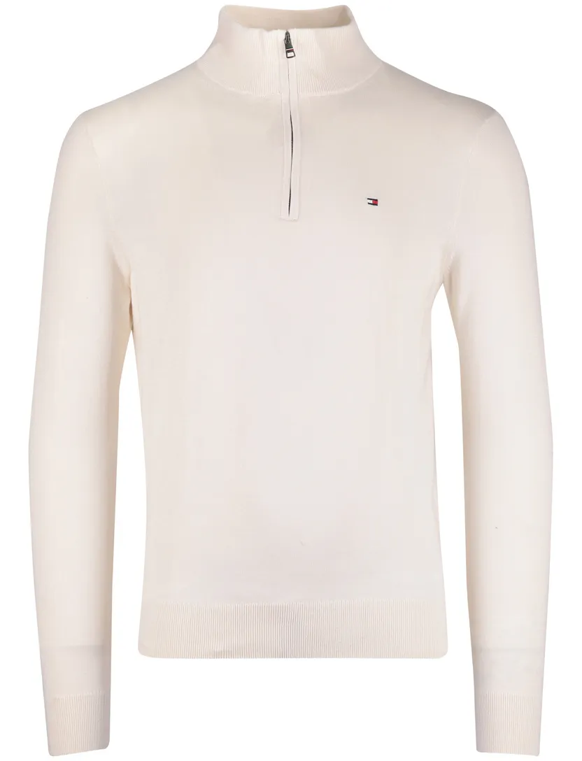 Tommy Hilfiger Half Zip trui creme 100% katoen
