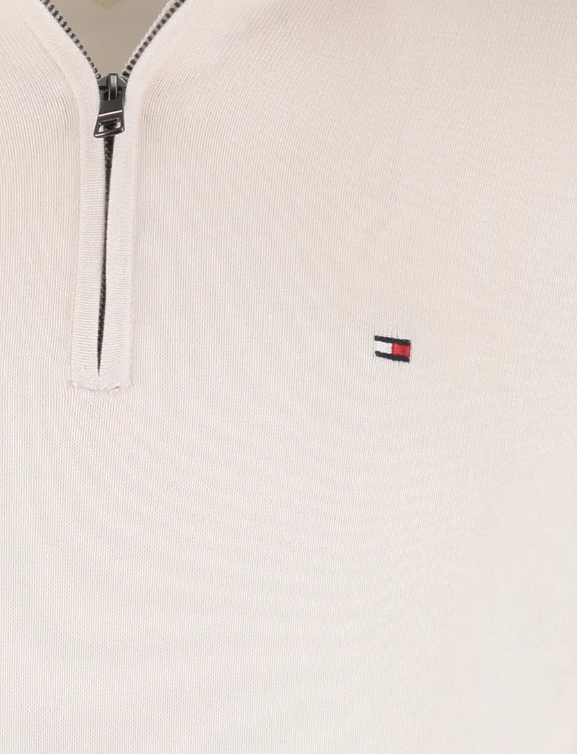 Tommy Hilfiger Half Zip trui creme 100% katoen