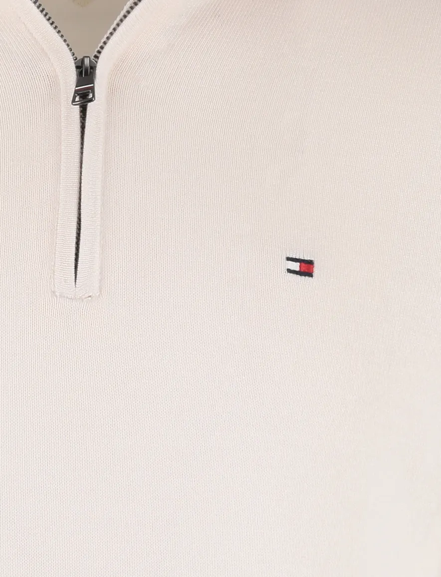 Tommy Hilfiger Half Zip trui creme katoen effen