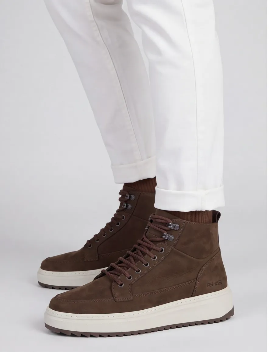 Rehab sneakers bruin nubuck leer rubberzool