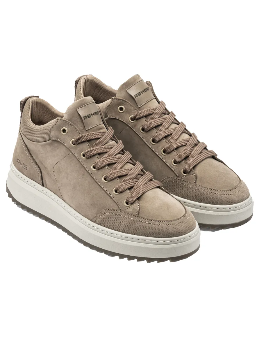 Rehab sneakers bruin leer en rubber effen