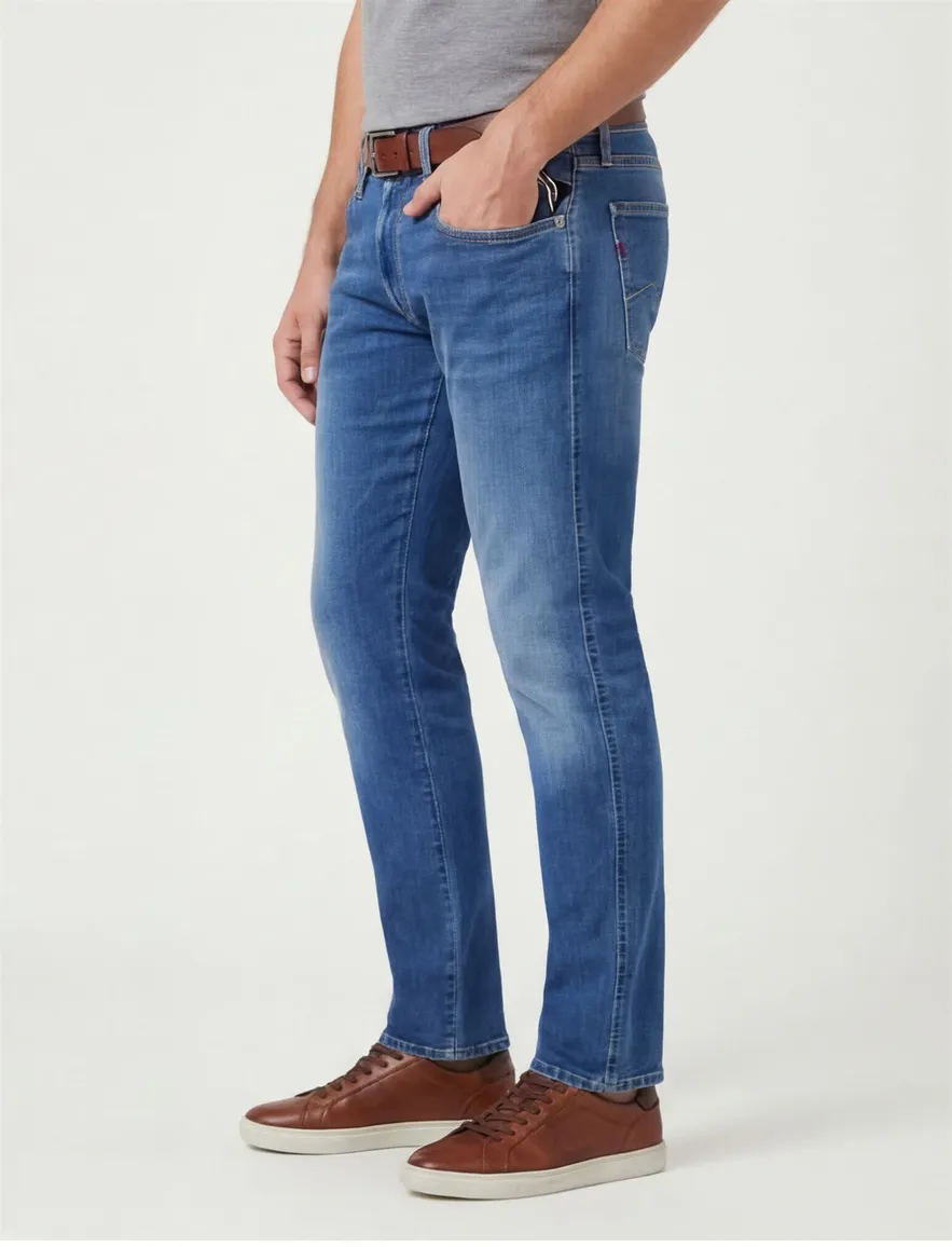 Replay 5-pocket anbass jeans blauw katoen