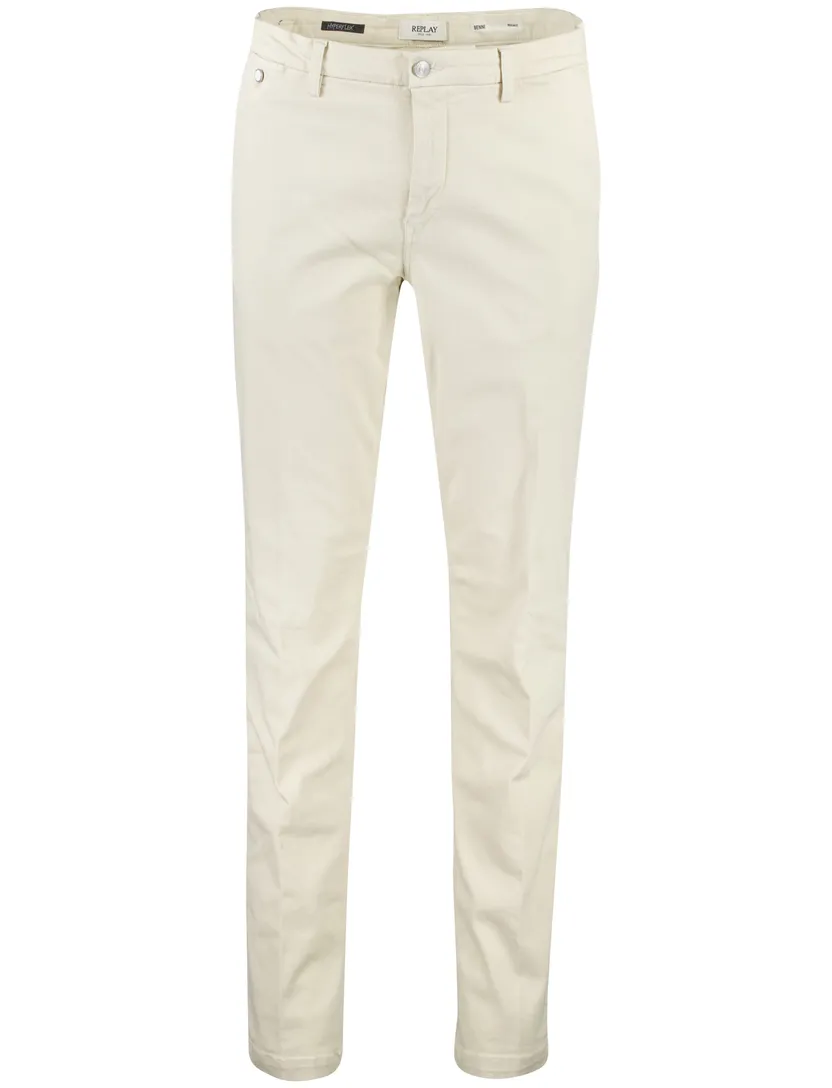 katoenen Pantalon chino Replay Grover beige effen slim fit