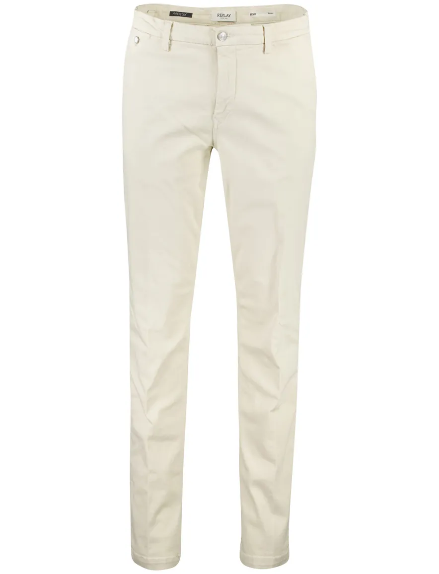 Replay Grover Pantalon chino beige effen slim fit katoen