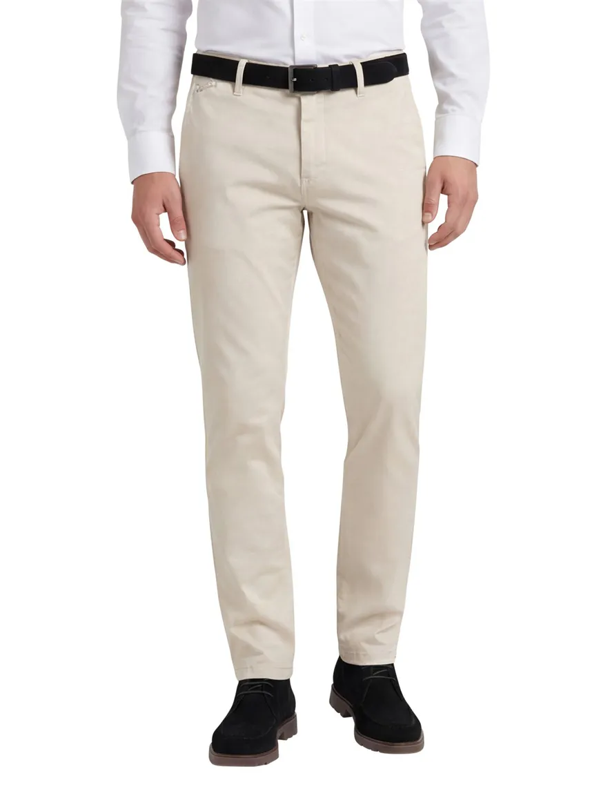 Replay Grover Pantalon chino beige effen slim fit katoen