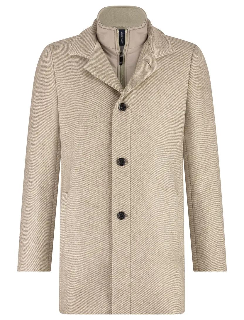 winterjas State of Art effen beige wijde fit