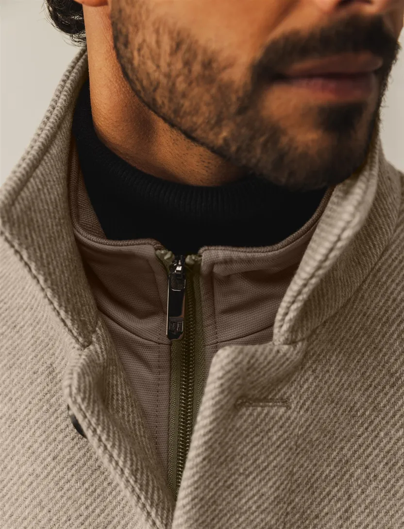 winterjas State of Art effen beige wijde fit