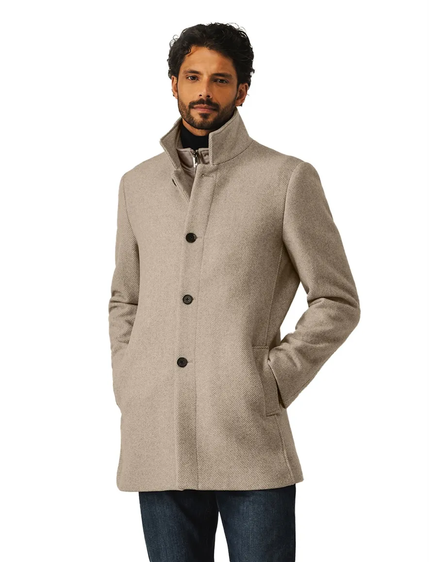 State of Art wijde fit winterjas beige effen wol