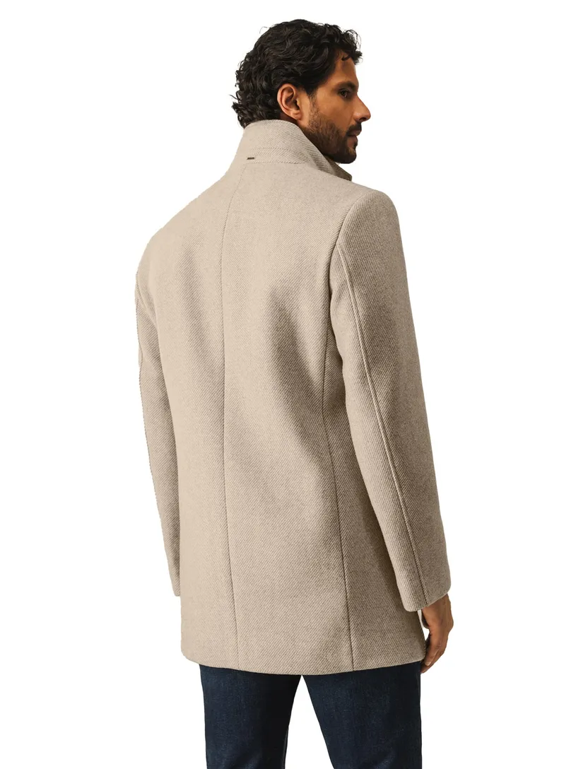 winterjas State of Art effen beige wijde fit