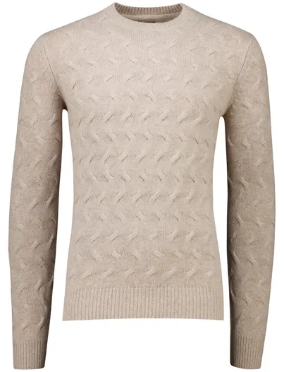 State of Art State of Art Trui Beige effen wol textuur met boord