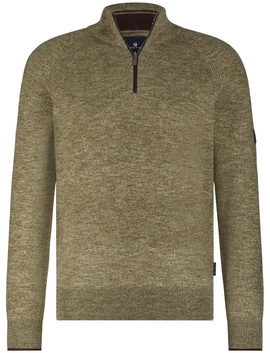 State of Art trui groen gemêleerd half-zip