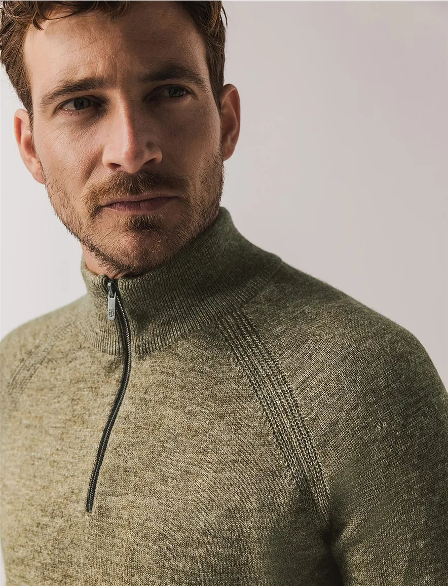 State of Art half zip trui gemeleerd groen