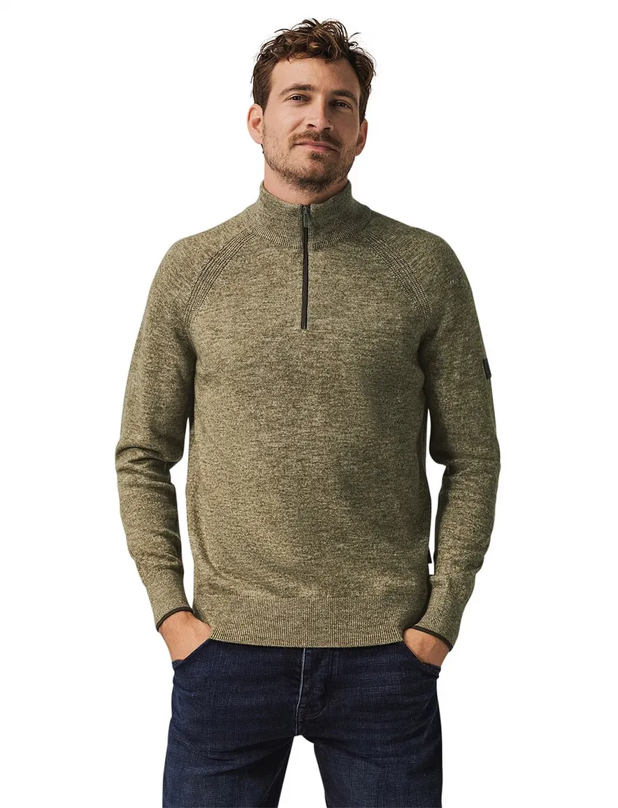 State of Art half zip trui gemeleerd groen
