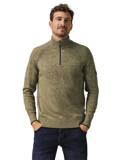 State of Art State of Art trui groen gemêleerd half-zip