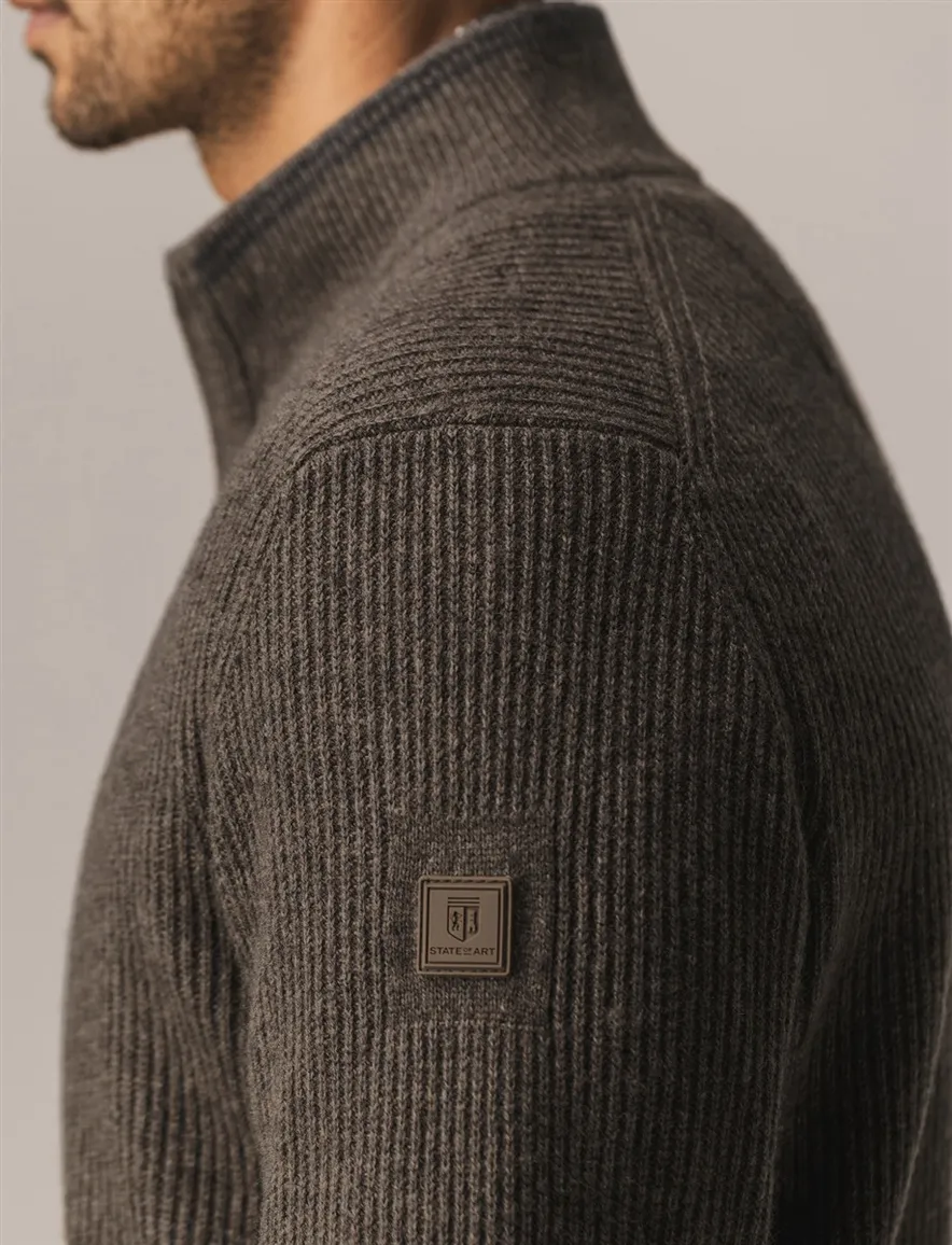 State of Art vest bruin effen gebreid