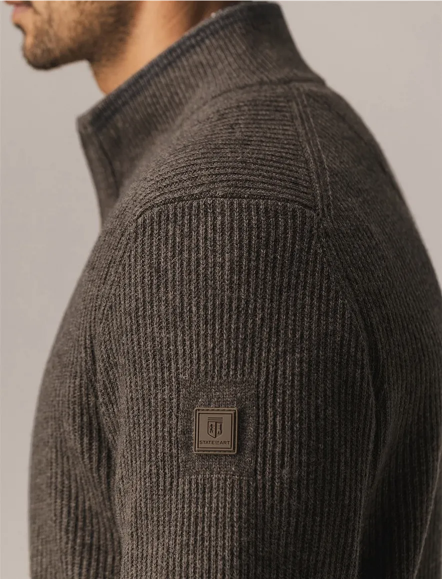 State of Art vest bruin effen gebreid