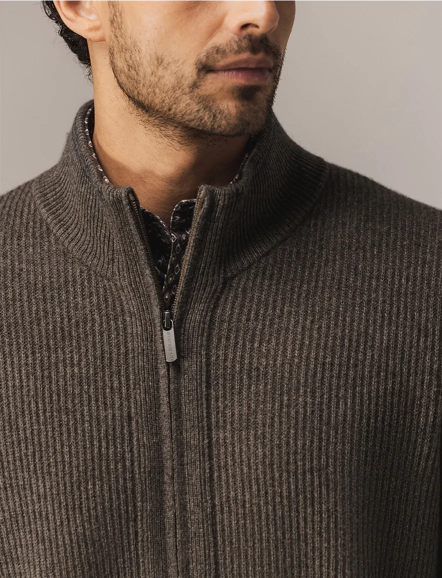 State of Art vest bruin effen gebreid