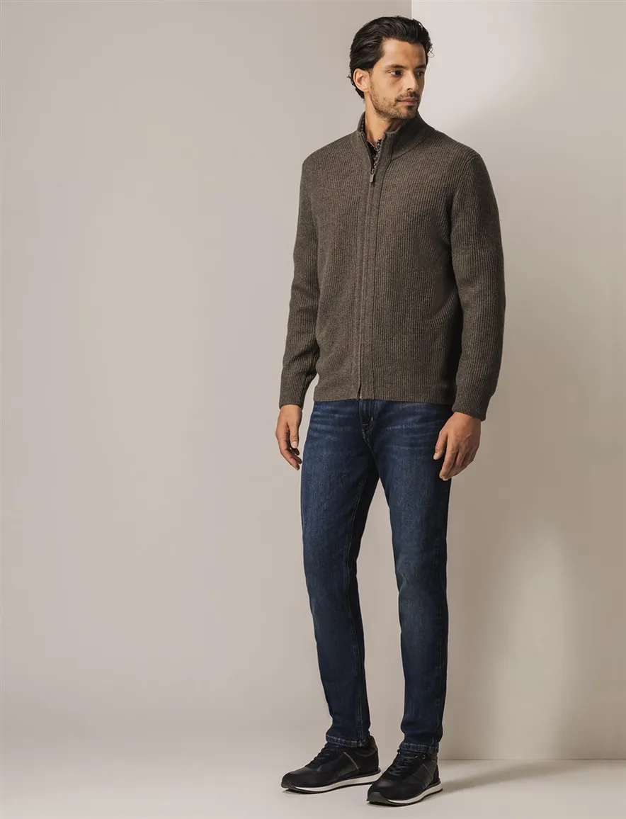 State of Art vest bruin effen gebreid