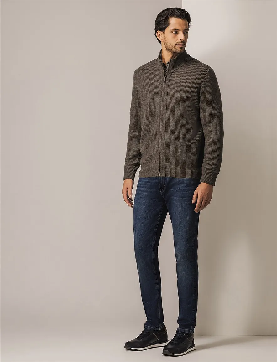 State of Art vest bruin effen gebreid