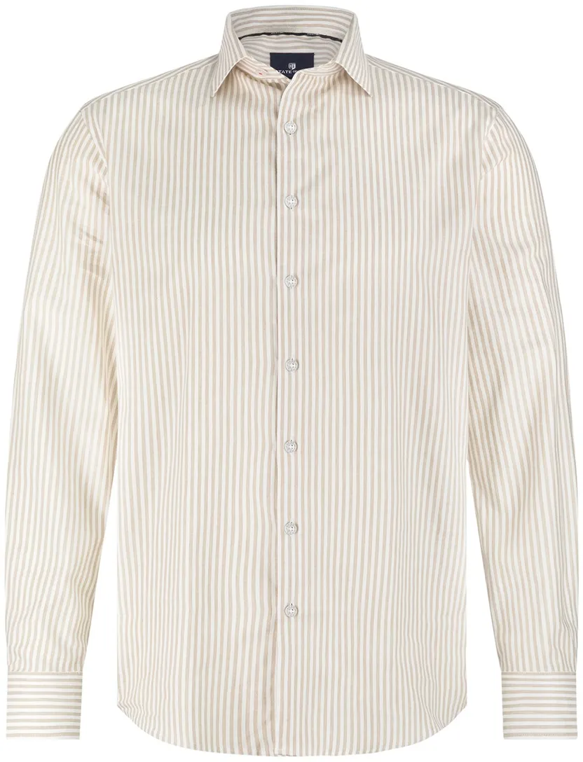 State of Art overhemd beige gestreept semi-wide collar