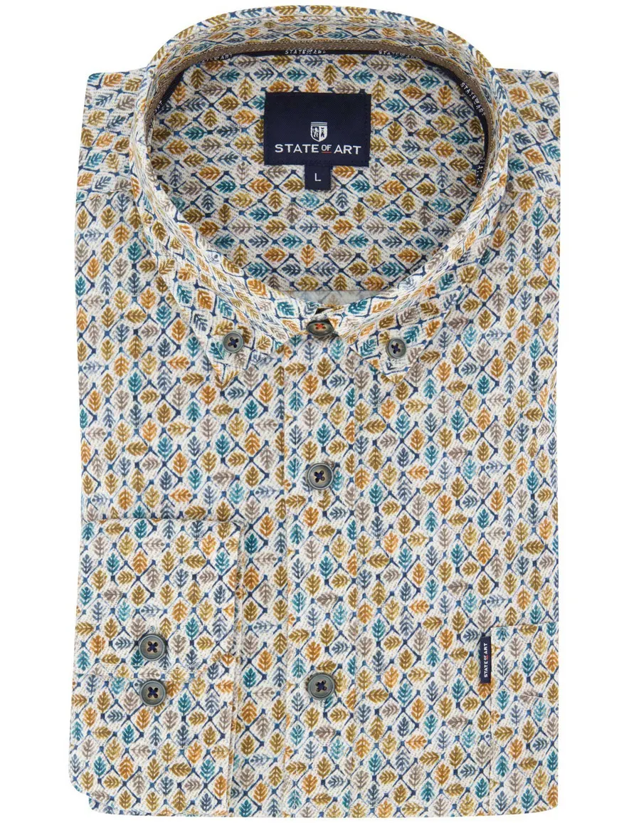 State of Art overhemd geel blauw patroon