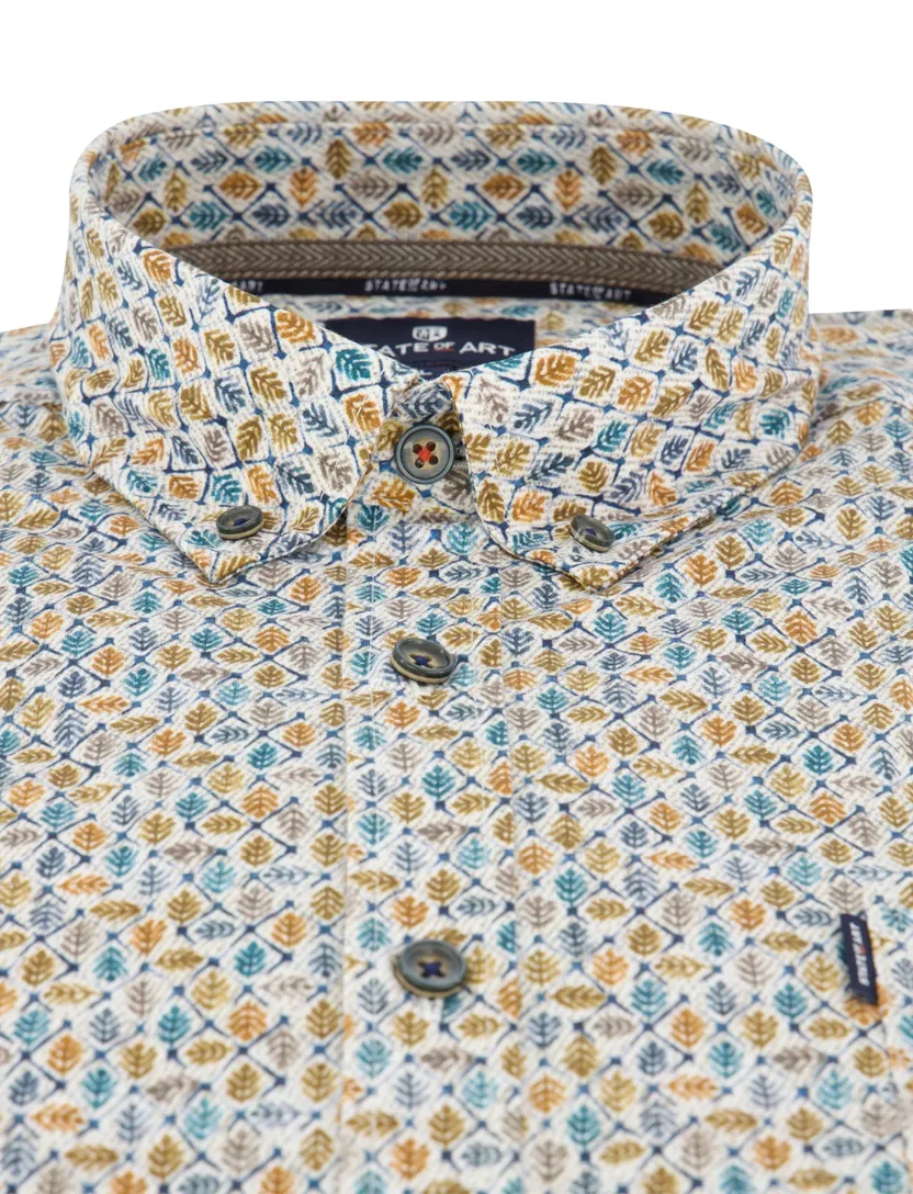 Geel blauw geprint State of Art overhemd ml 5 katoen