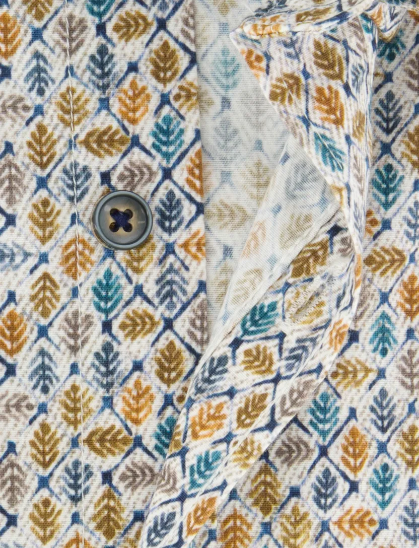 Geel blauw geprint State of Art overhemd ml 5 katoen