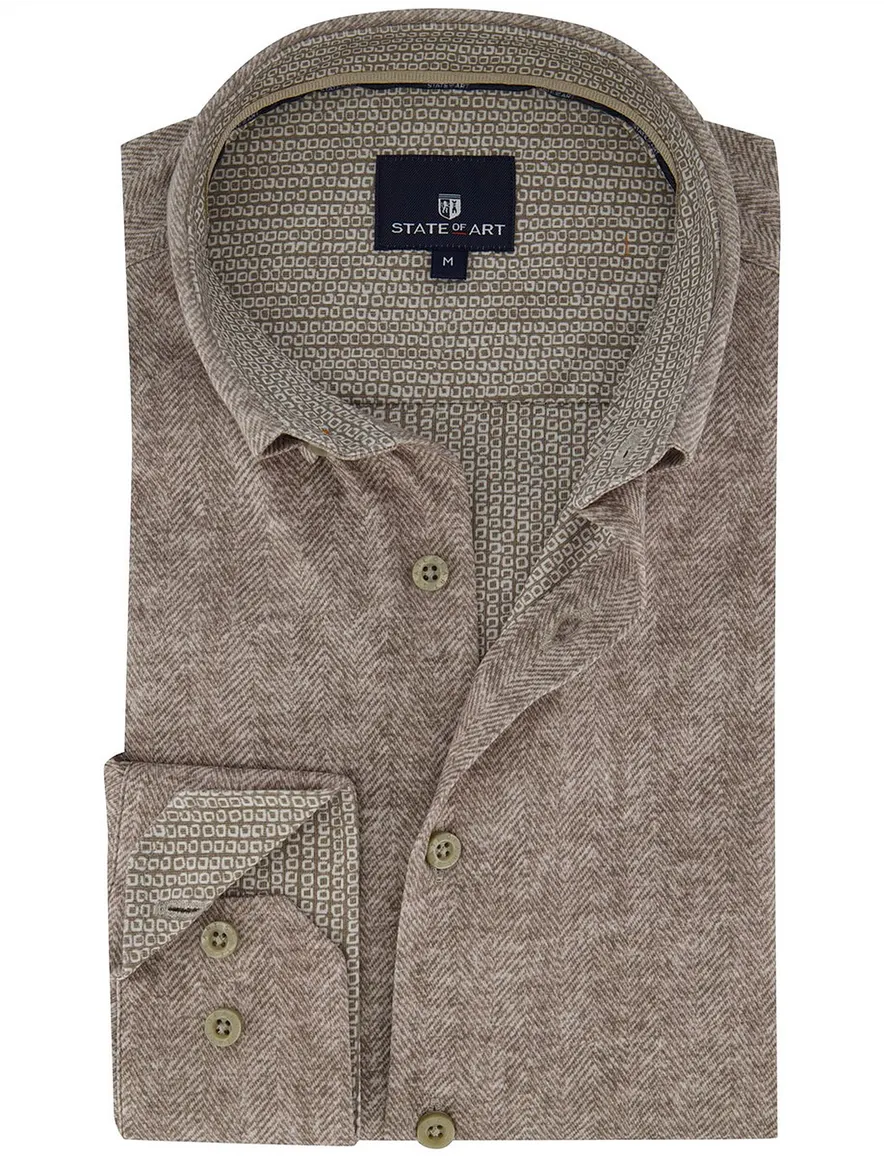 State of Art Overhemd Beige visgraat