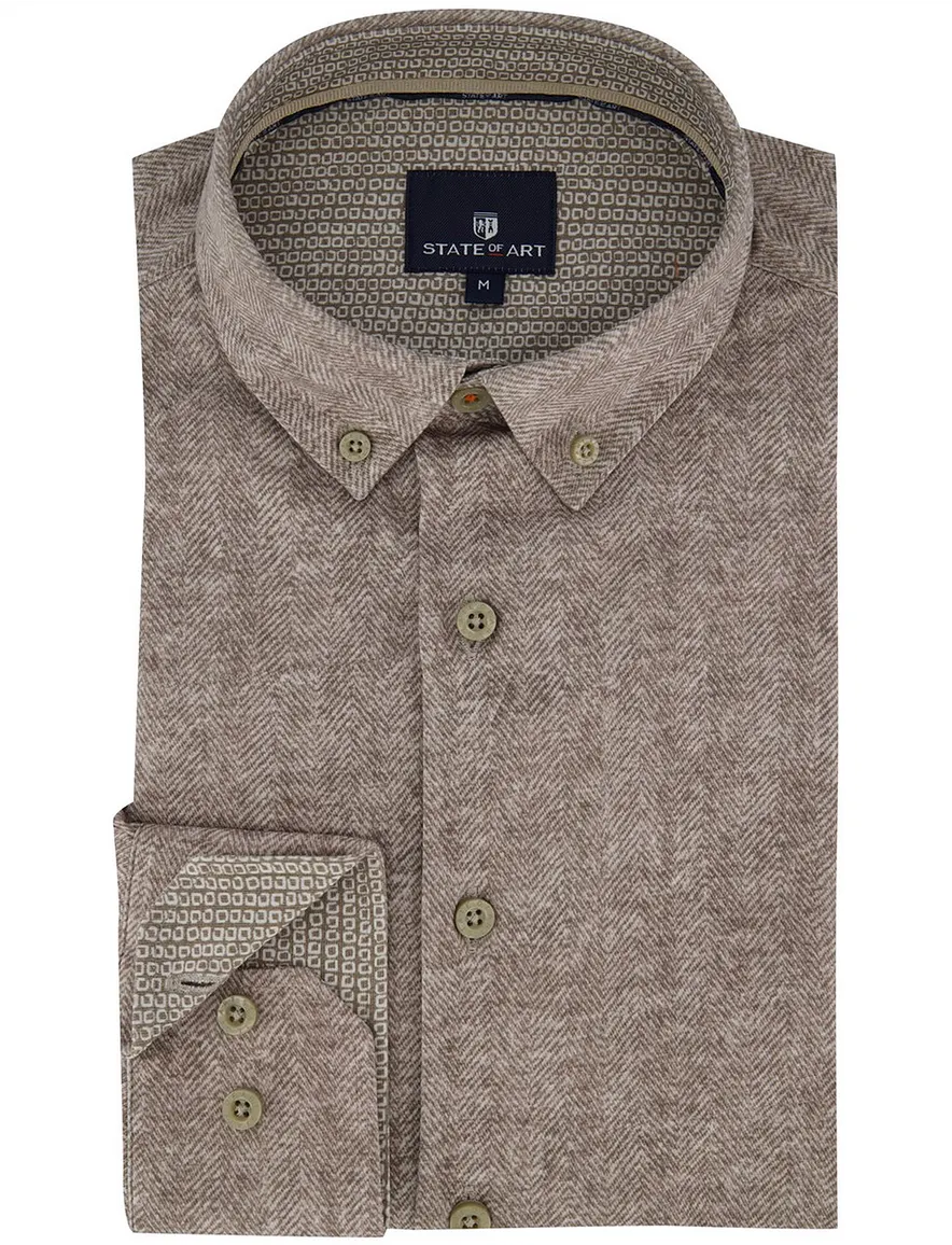 State of Art Overhemd Beige visgraat
