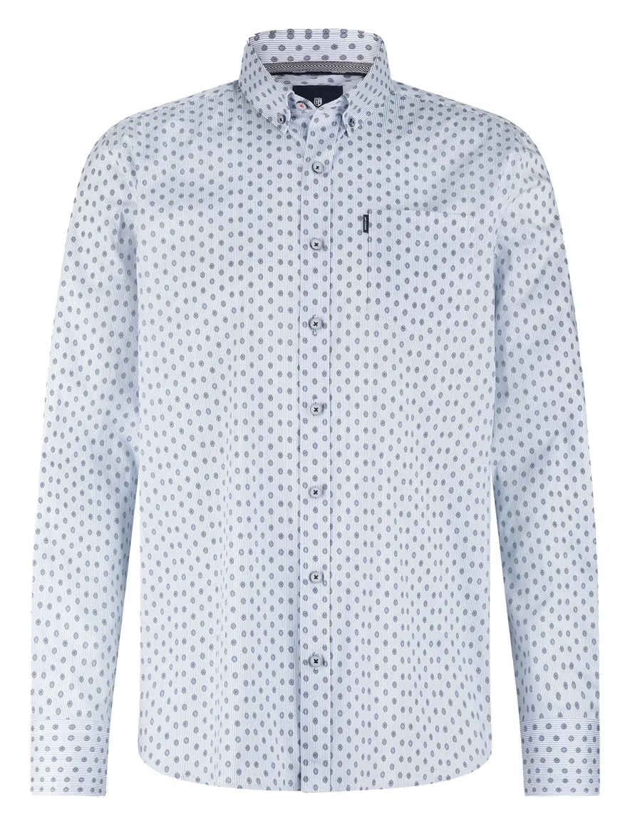State of Art casual overhemd blauw met print en borstzak
