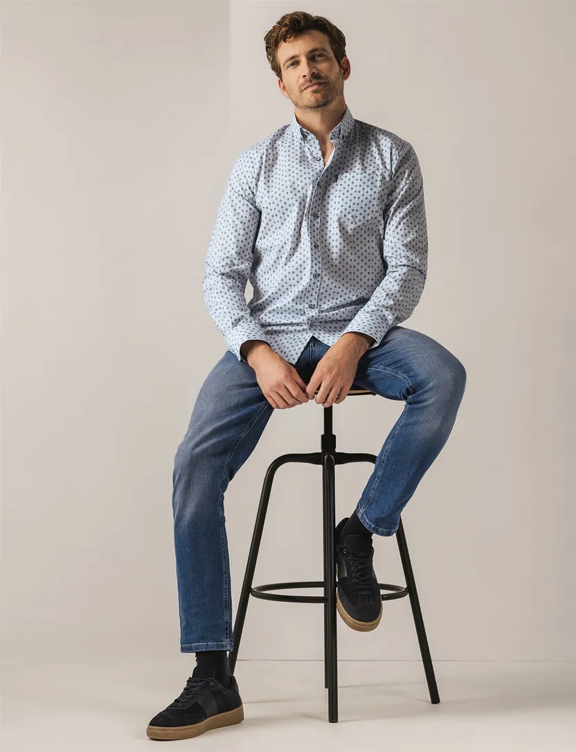 casual overhemd State of Art blauw met print en borstzak