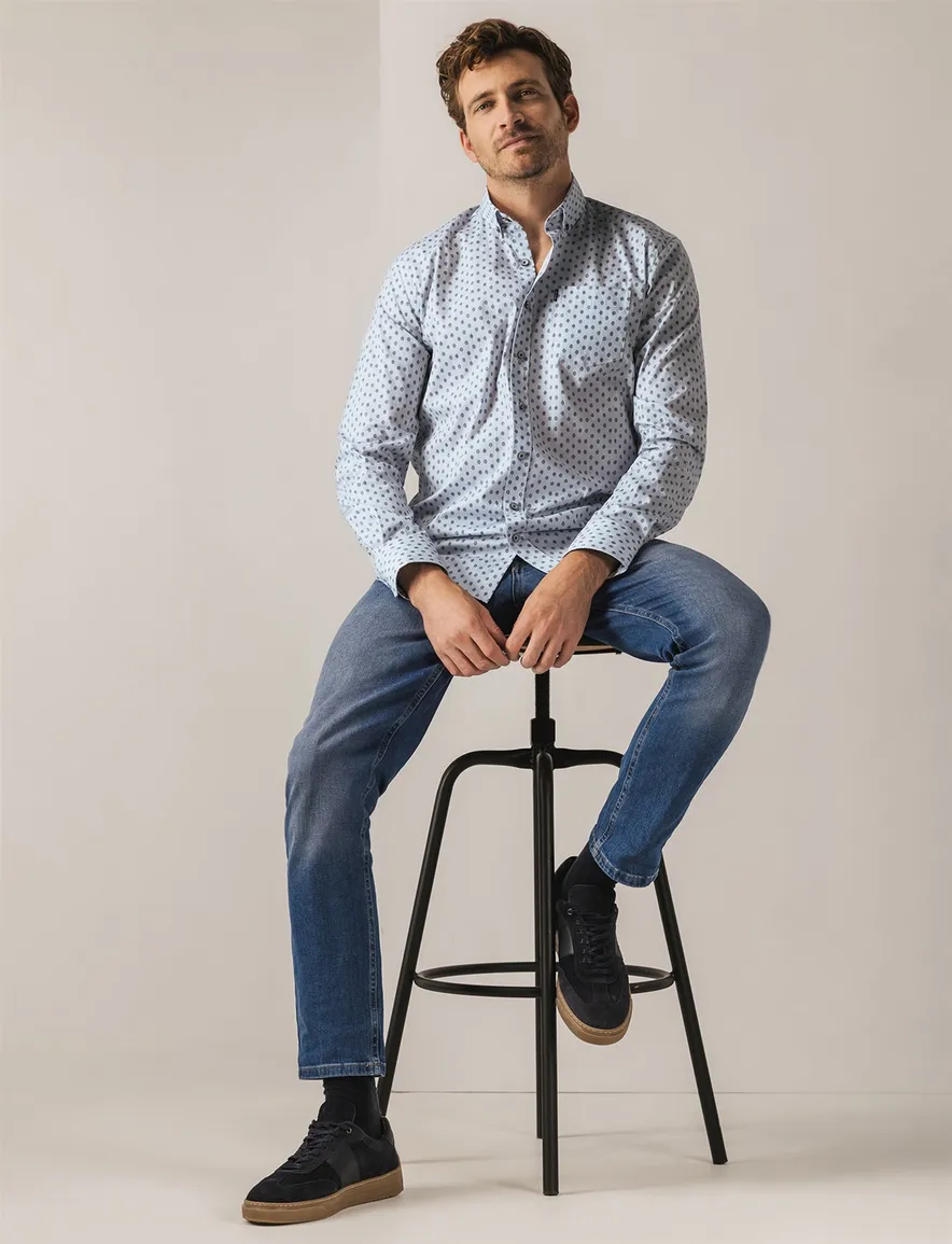 State of Art casual overhemd blauw met print en borstzak