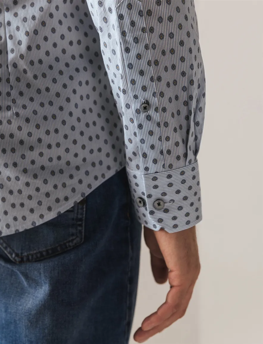 State of Art casual overhemd blauw met print en borstzak