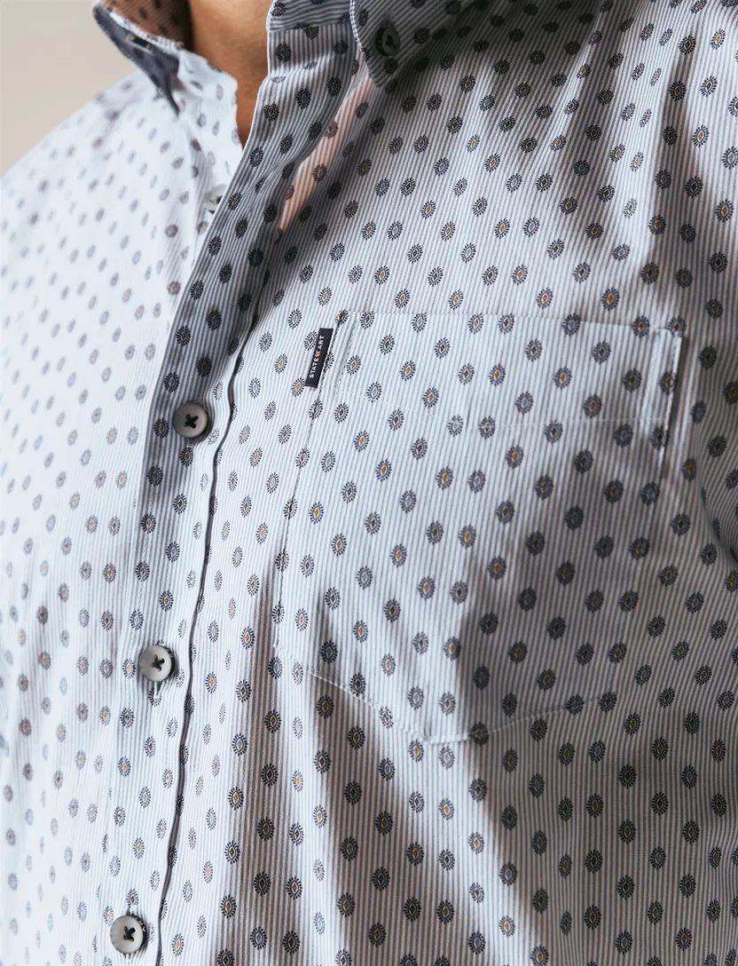 casual overhemd State of Art blauw met print en borstzak