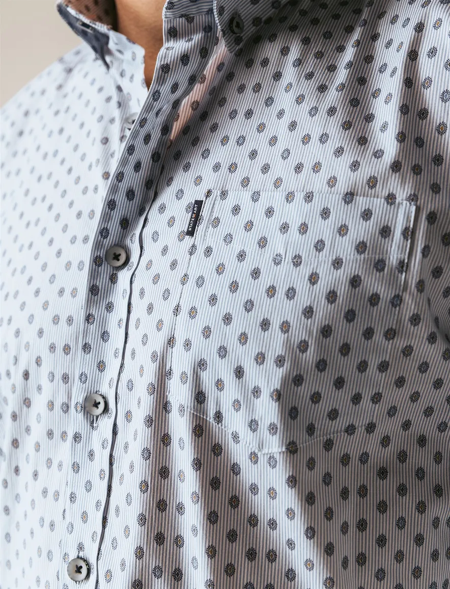 State of Art casual overhemd blauw met print en borstzak