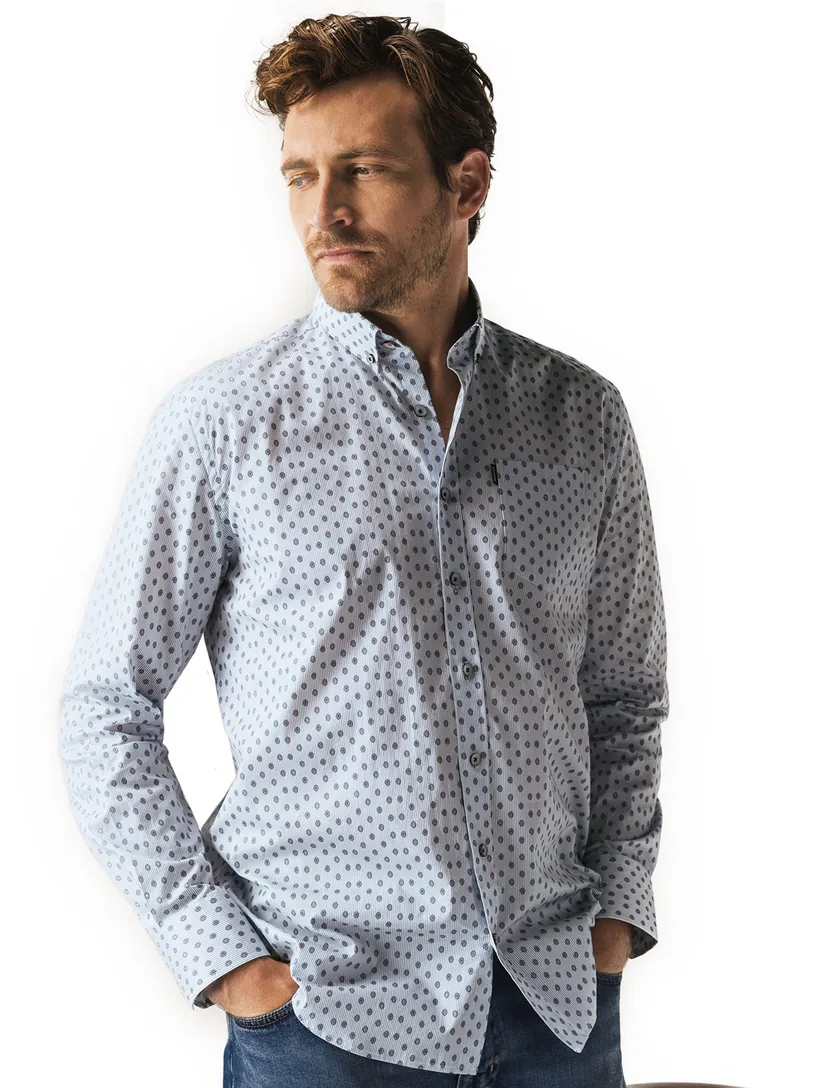 casual overhemd State of Art blauw met print en borstzak