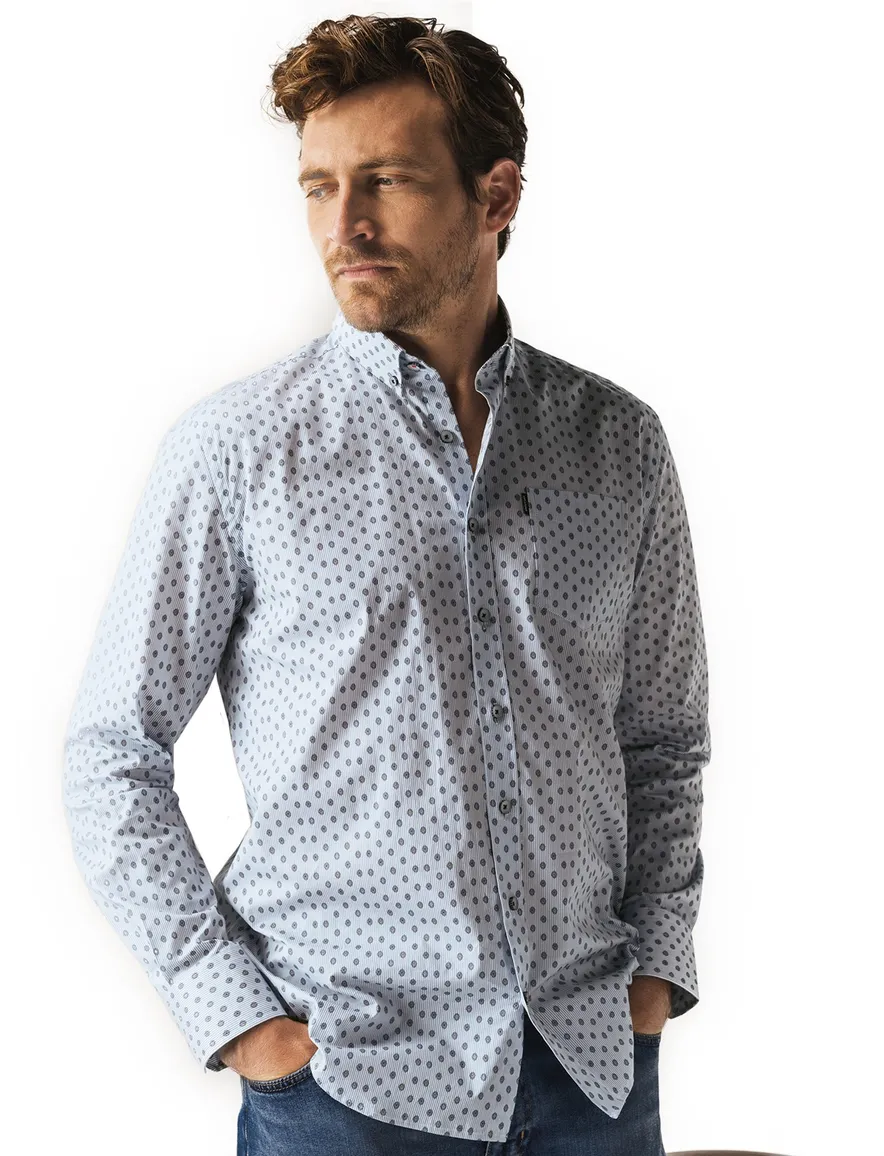 State of Art casual overhemd blauw met print en borstzak