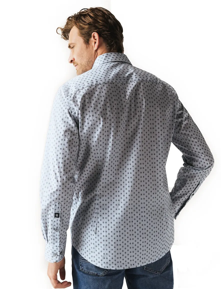 State of Art casual overhemd blauw met print en borstzak