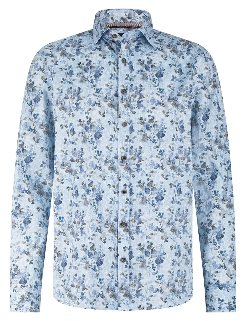 katoenen overhemd State of Art wijde fit blauw print