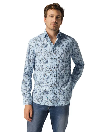 State of Art katoenen overhemd State of Art wijde fit blauw print