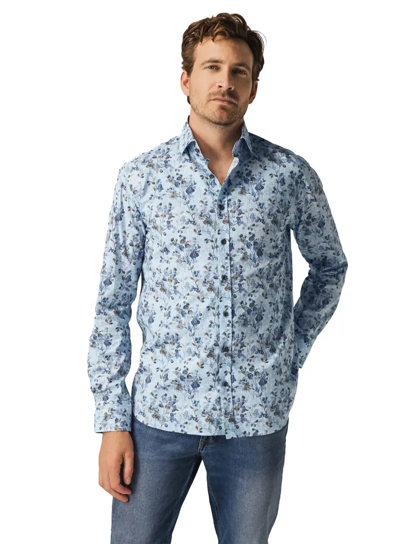 katoenen overhemd State of Art wijde fit blauw print