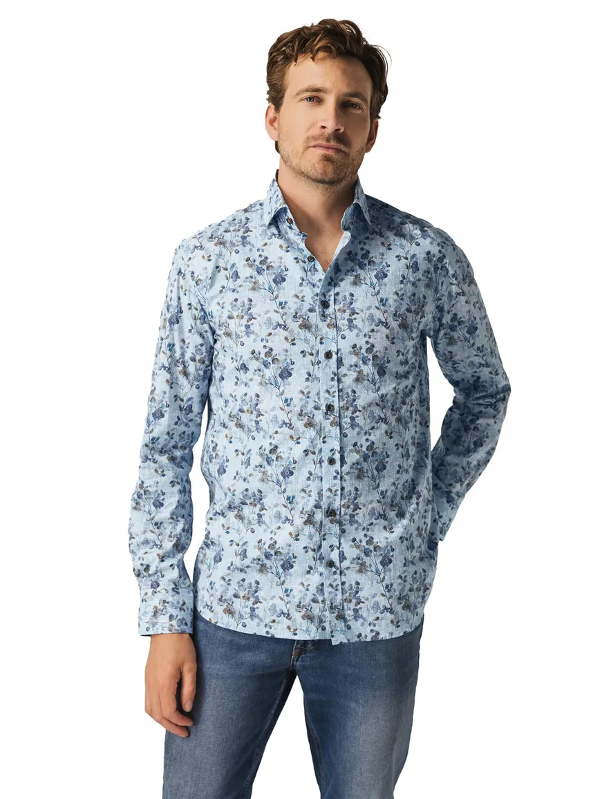 State of Art wijde fit casual overhemd blauw print